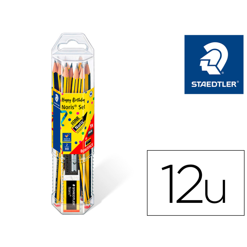 Lapices de grafito staedtler noris n.2 hb blister promocional 120 aniversario de12 uds + afilalapiz + goma