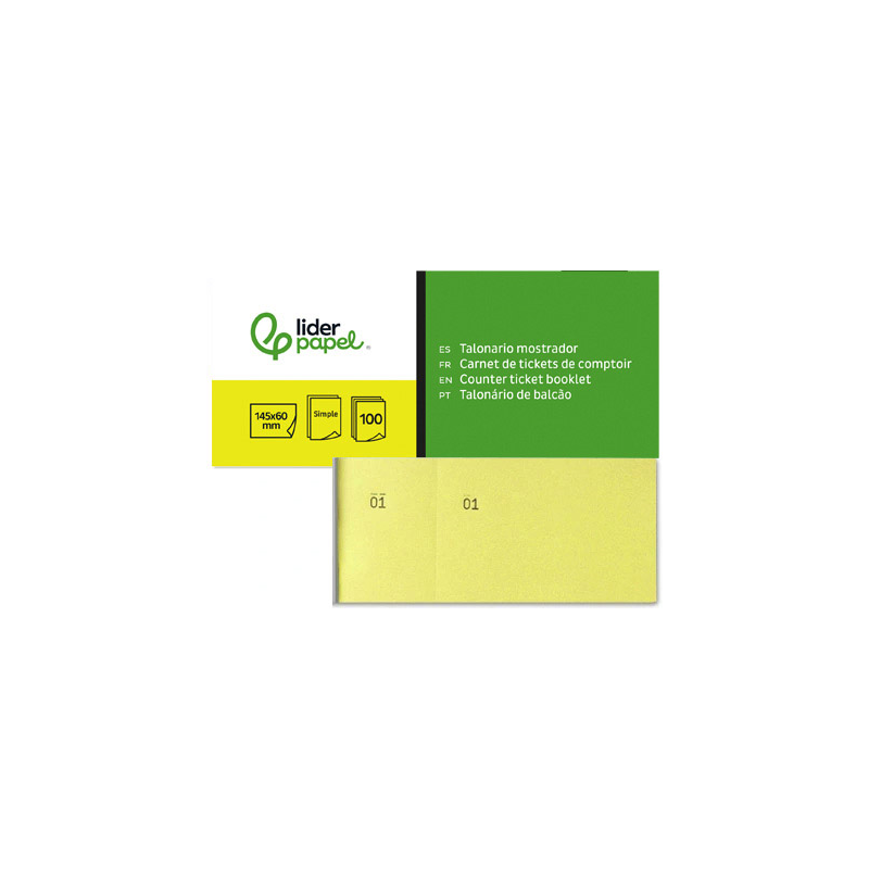 Talonario liderpapel mostrador 60x145 mm tl01 amarillo con matriz