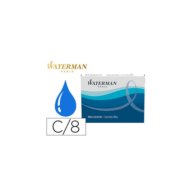 Tinta estilografica waterman serenity blue caja de 8 cartuchos standard largos
