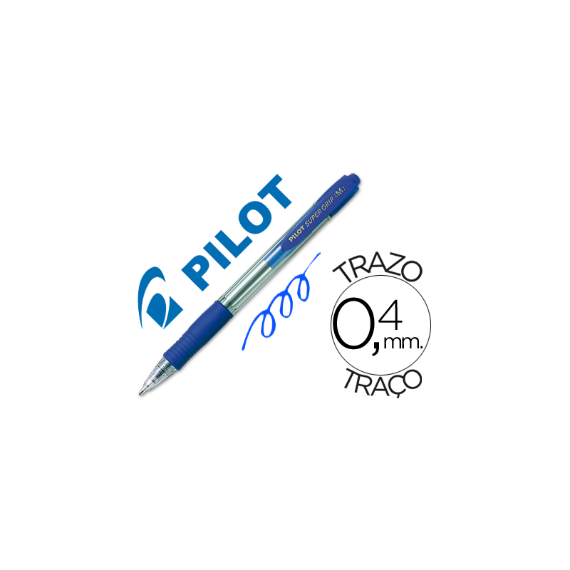 Boligrafo pilot super grip azul retractil sujecion de caucho tinta base de aceite