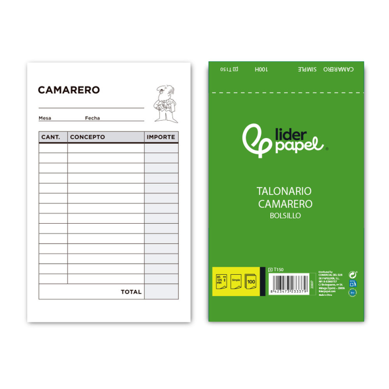 Talonario liderpapel camarero bolsillo original t150