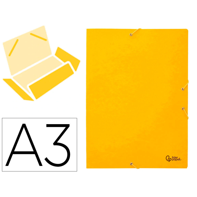 Carpeta liderpapel gomas tres solapas carton simil prespan folio color amarillo
