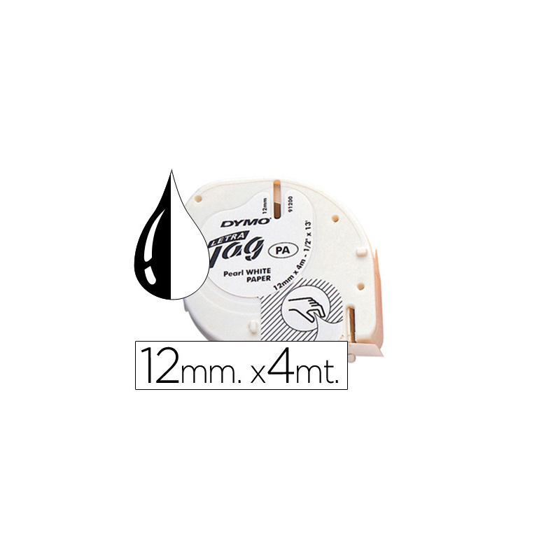 Cinta dymo papel 12mmx4mt negro/blanco para letratag