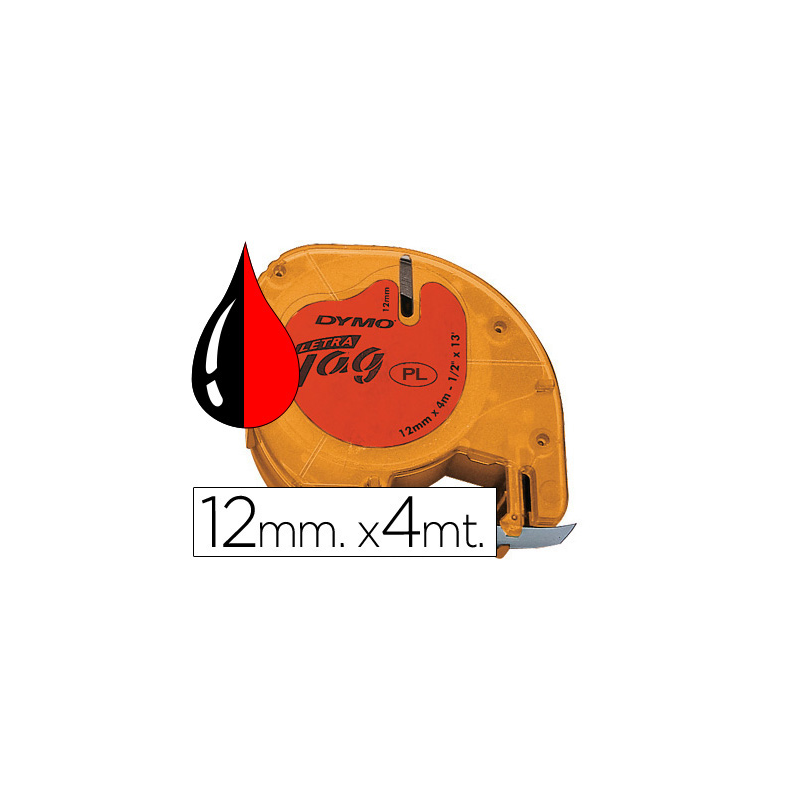 Cinta dymo 12mmx4mt -negro/rojo para maquina letratag