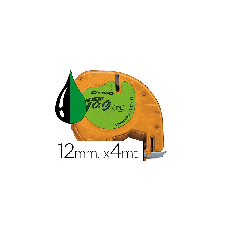 Cinta dymo 12mmx4mt -negro/verde acido para maquina letratag