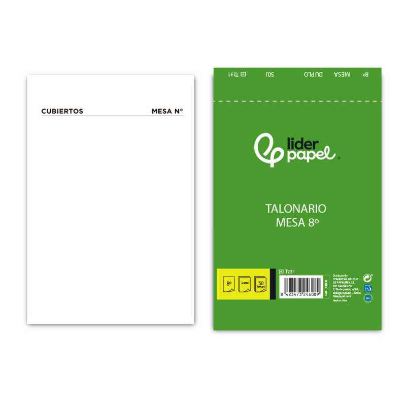 Talonario liderpapel camarero mesa octavo original y copia 231 papel autocopiante