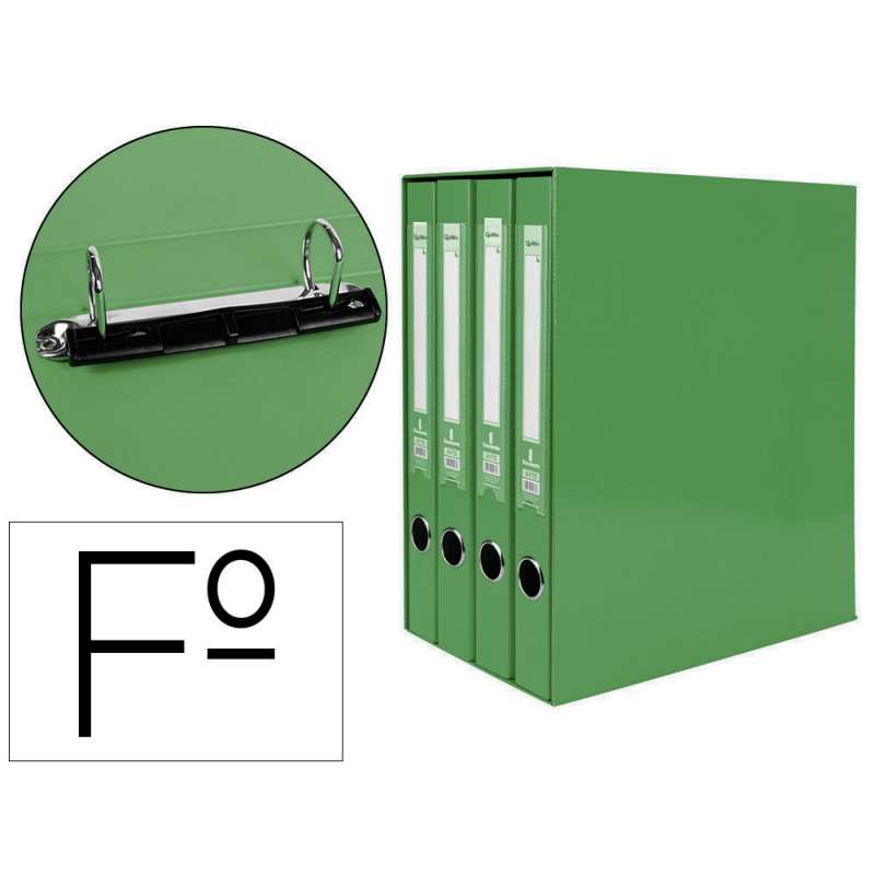 Modulo liderpapel 4 archivadores folio 2 anillas mixtas 25mm verde