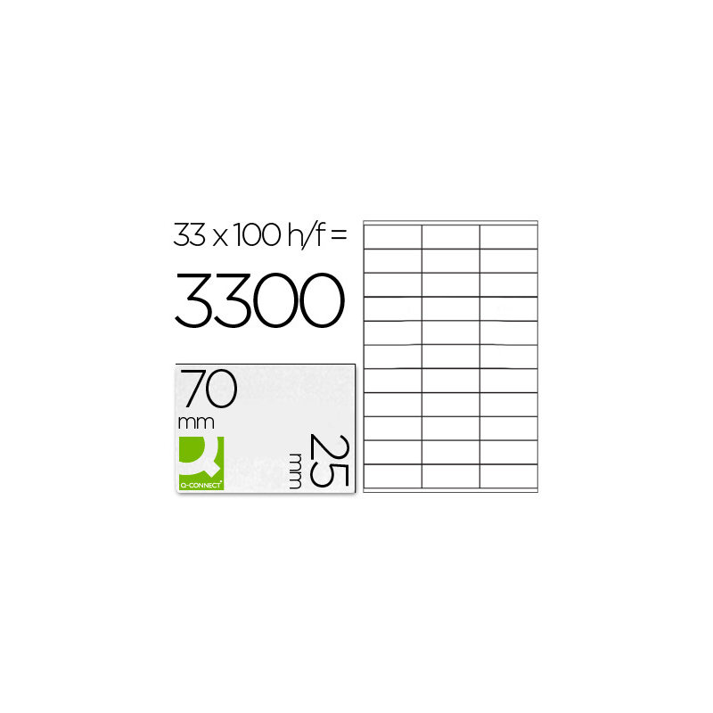 Etiqueta adhesiva q-connect kf10640 tamaño 70x25 mm fotocopiadora laser ink.jet caja con 100 hojas din a4