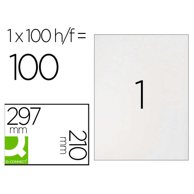 Etiqueta adhesiva q-connect kf10664 tamaño 210x297 mm fotocopiadora laser ink-jet caja con 100 hojas din a4
