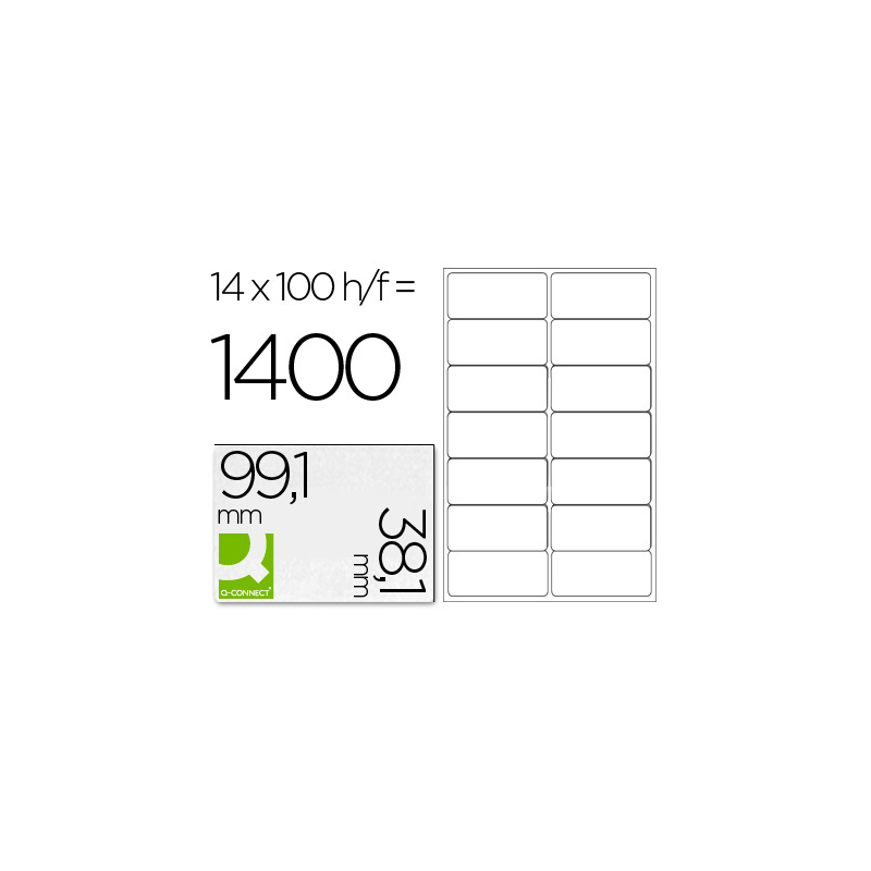 Etiqueta adhesiva q-connect kf01585 tamaño 99,1x38,1 mm fotocopiadora laser ink-jet caja con 100 hojas din a4