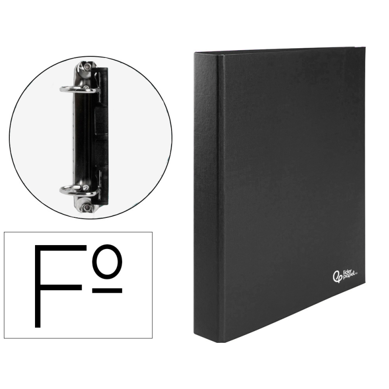 Carpeta de 2 anillas 25mm mixtas liderpapel folio cartonforrado paper coat plastico negra