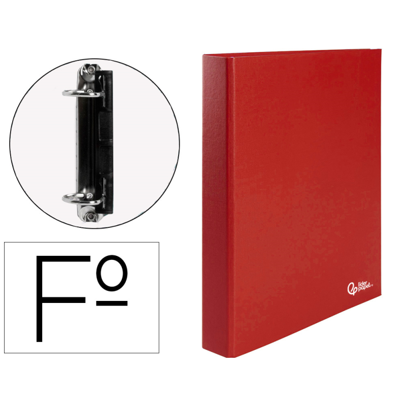 Carpeta de 2 anillas 25mm mixtas liderpapel folio carton forrado paper coat compresor plastico roja