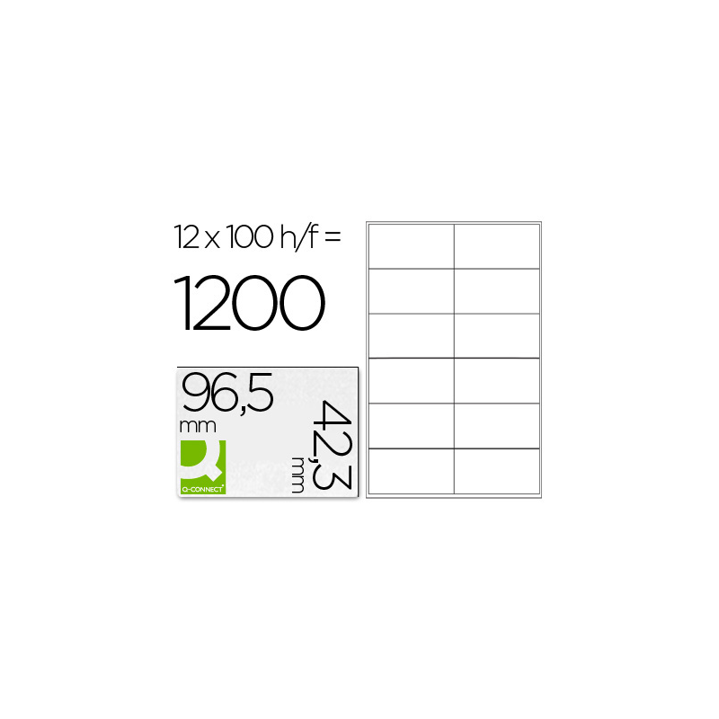 Etiqueta adhesiva q-connect kf10652 tamaño 96,5x42,3 mm fotocopiadora laser ink-jet caja con 100 hojas din a4