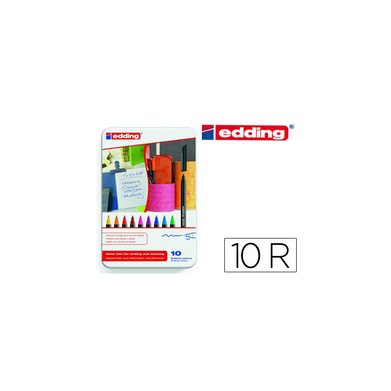 Rotulador edding punta fibra 1200 caja metalica 10 unidades colores surtidos punta redonda 0,5 mm