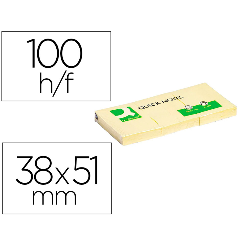 Bloc de notas adhesivas quita y pon q-connect 38x51 mm con 100 hojas