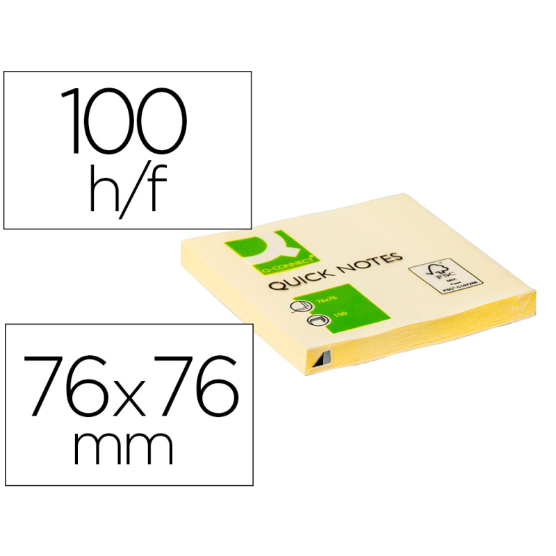Bloc de notas adhesivas quita y pon q-connect 76x76 mm con 100 hojas
