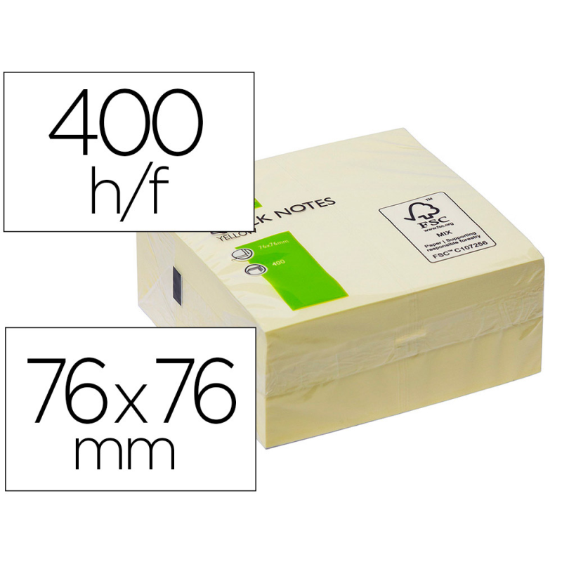 Bloc de notas adhesivas quita y pon q-connect 76x76 mm fsc amarillo con 400 hojas