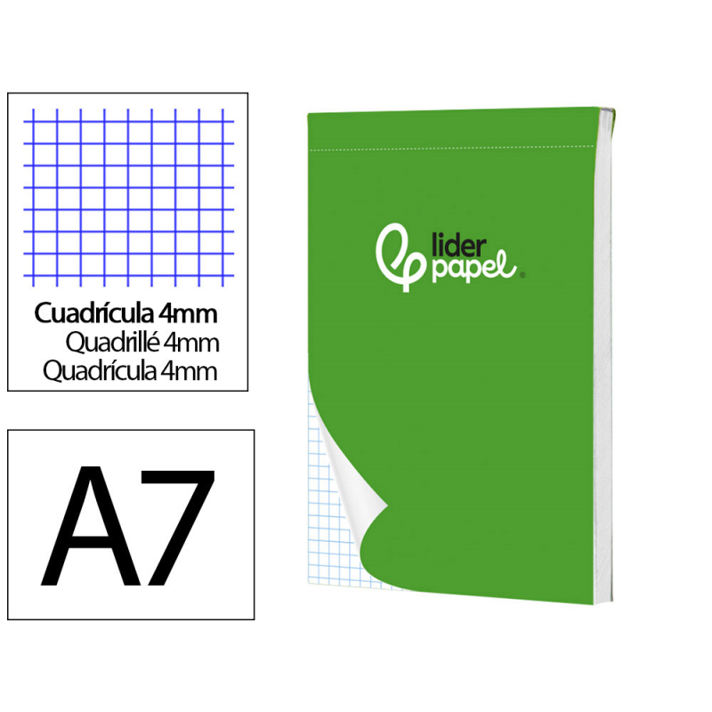 Bloc notas liderpapel cuadro 4mm a7 80 hojas 60g/m2 perforado