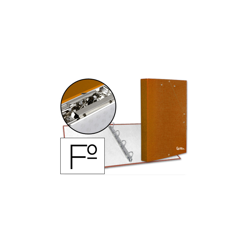 Carpeta de 4 anillas 25mm redondas liderpapel folio carton forrado paper coat naranja con miniclip y solapas
