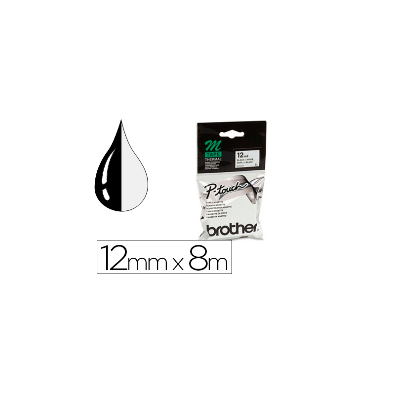 Cinta brother mk-231 blanco-negro 12mm longitud 8 mt