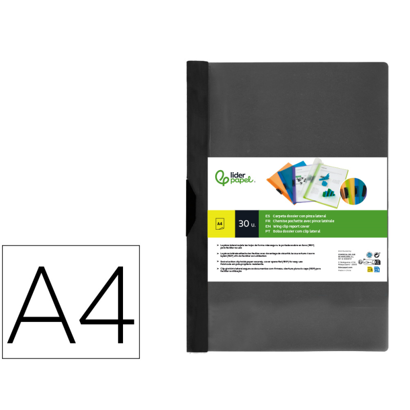 Carpeta liderpapel dossier pinza lateral 45325 polipropileno din a4 negro 60 hojas pinza deslizante