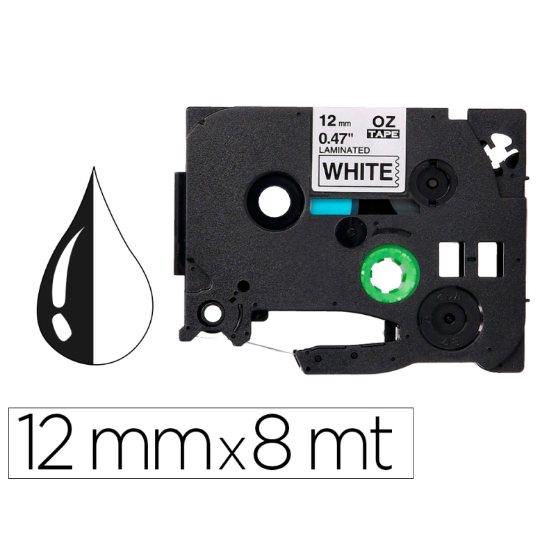 Cinta q-connect tze-231 blanco-negro 12mm longitud 8 mt