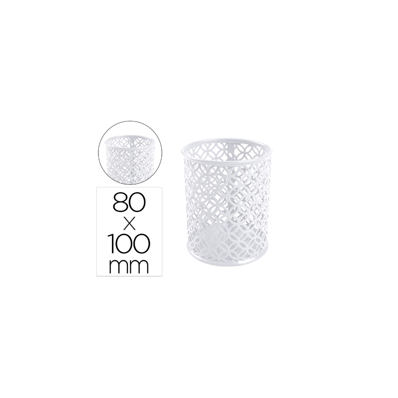 Cubilete portalapices q-connect blanco metal redondo diametro 80 mm alto 100 mm
