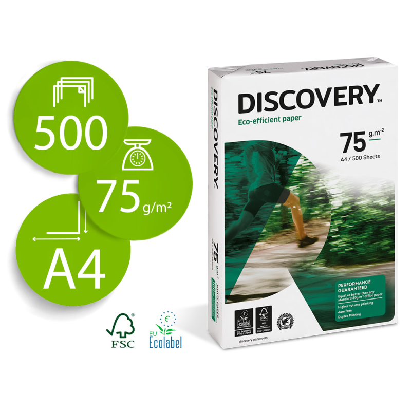 Papel fotocopiadora discovery din a4 75 gramos papel multiuso ink-jet y laser paquete de 500 hojas