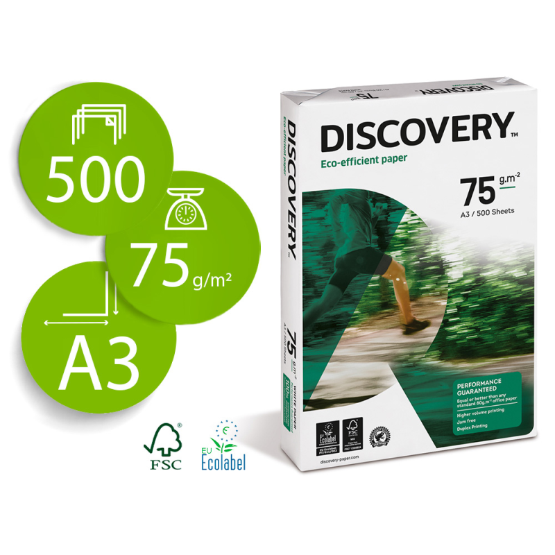 Papel fotocopiadora discovery din a3 75 gramos papel multiuso ink-jet y laserpaquete de 500 hojas
