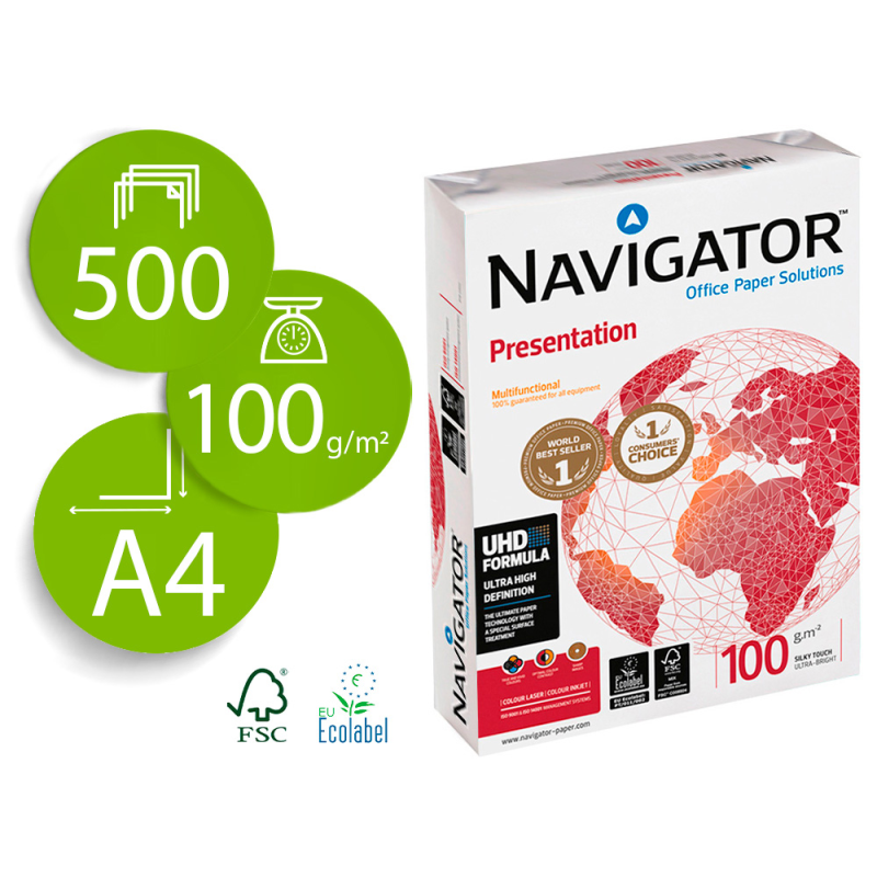 Papel fotocopiadora navigator din a4 100 gramos papel multiuso ink-jet y laser paquete de 500 hojas
