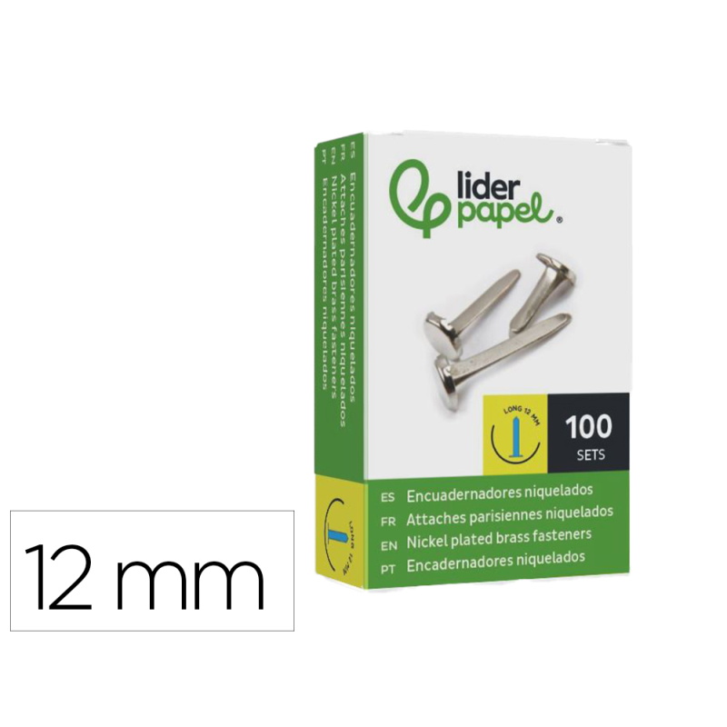 Encuadernadores liderpapel niquelados n.0 12 mm caja de 100 unidades