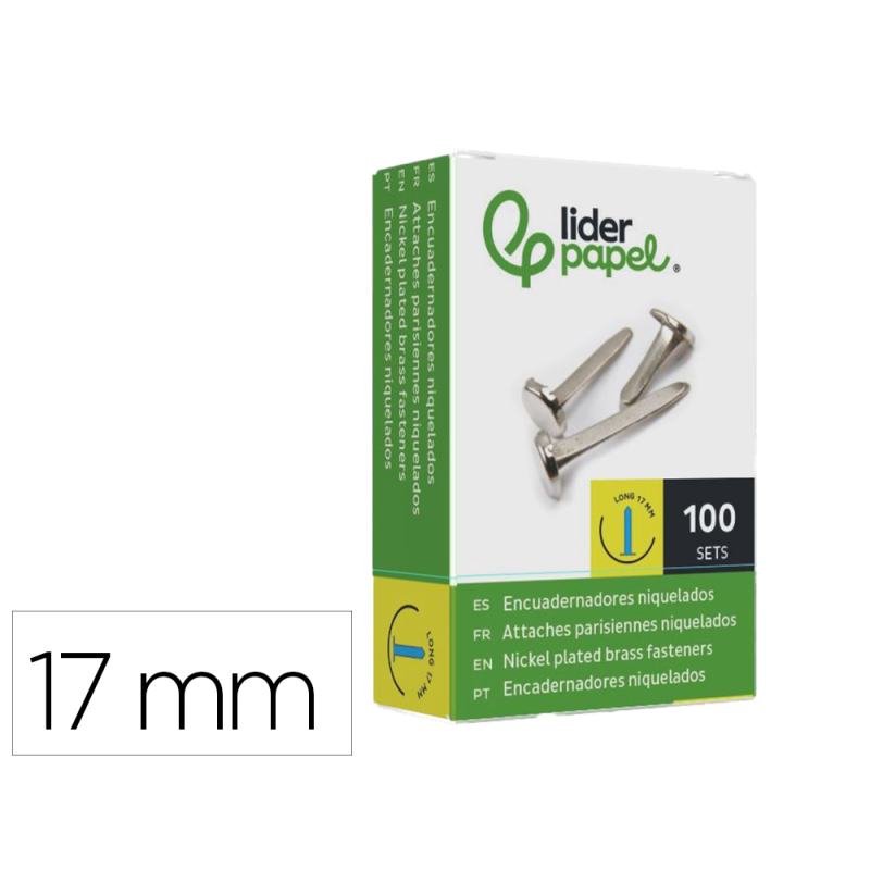 Encuadernadores liderpapel niquelados n.2 17 mm caja de 100 unidades