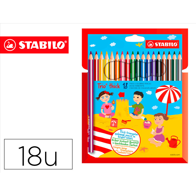 Lapices de colores stabilo trio punta gruesa caja de 18 colores escolar