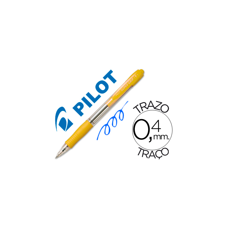 Boligrafo pilot super grip amarillo retractil sujecion de caucho tinta base de aceite