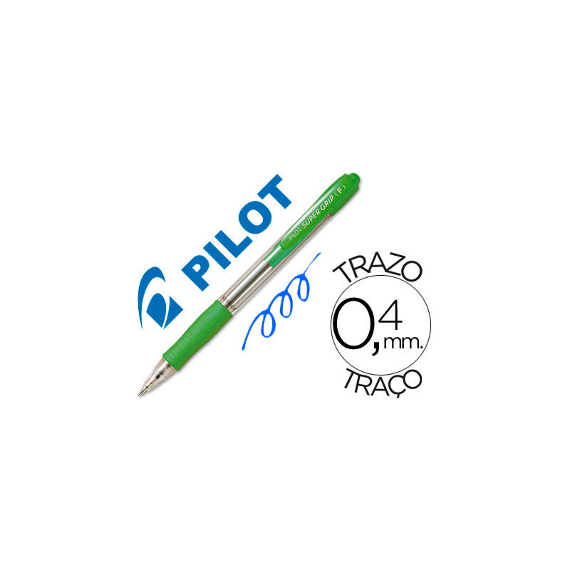 Boligrafo pilot super grip verde claro retractil sujecion de caucho tinta base de aceite