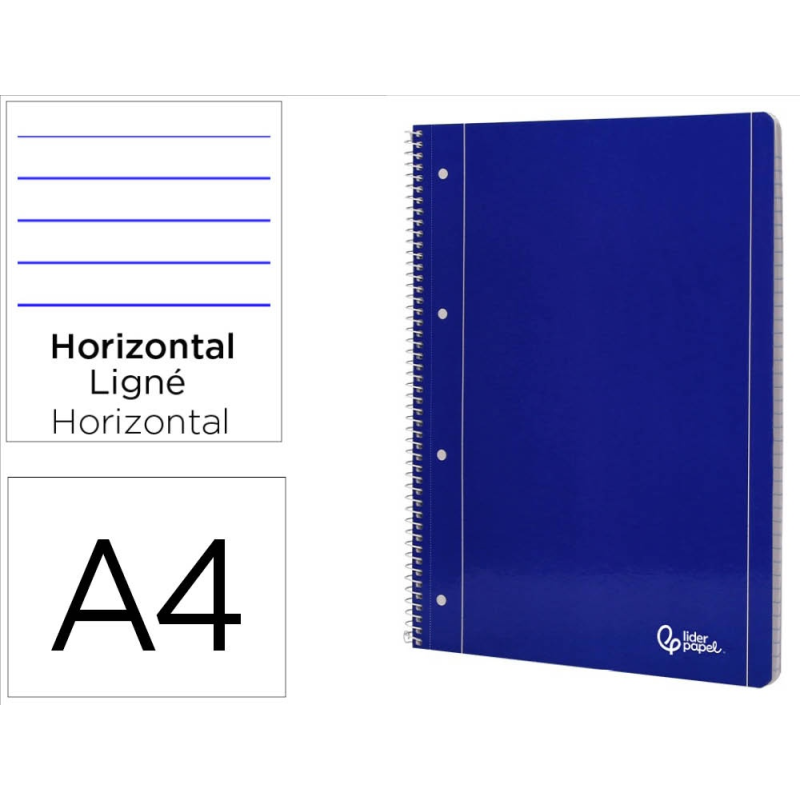Cuaderno espiral liderpapel a4 micro serie azul tapa blanda 80h 75gr horizontal con ma rgen 4 taladros azul