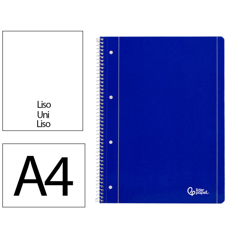 Cuaderno espiral liderpapel a4 micro serie azul tapa blanda 80h 75gr liso con margen 4 taladros azul