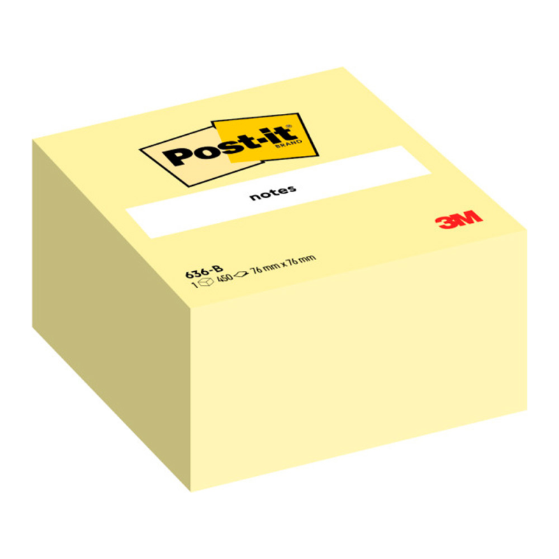 Bloc de notas adhesivas quita y pon post-it 76x76x45 mm cubo color amarillo 450 hojas
