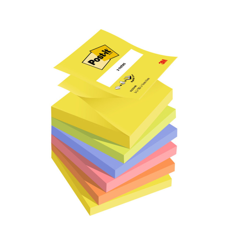 Bloc de notas adhesivas quita y pon post-it 76x76 mm z-notesultra intenso pack de 6 blocs surtido
