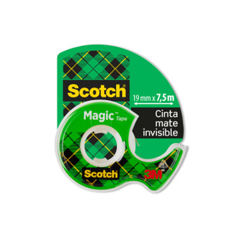 Cinta adhesiva scotch magic invisible 7,5 mt x 19 mm en portarrollo