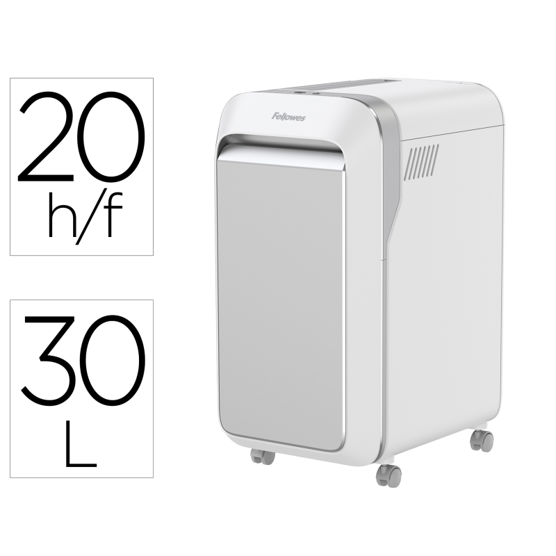 Destructora de documentos fellowes lx221 capacidad de corte 20h seguridad p5 clips grapas y tarjetas 30l blanca