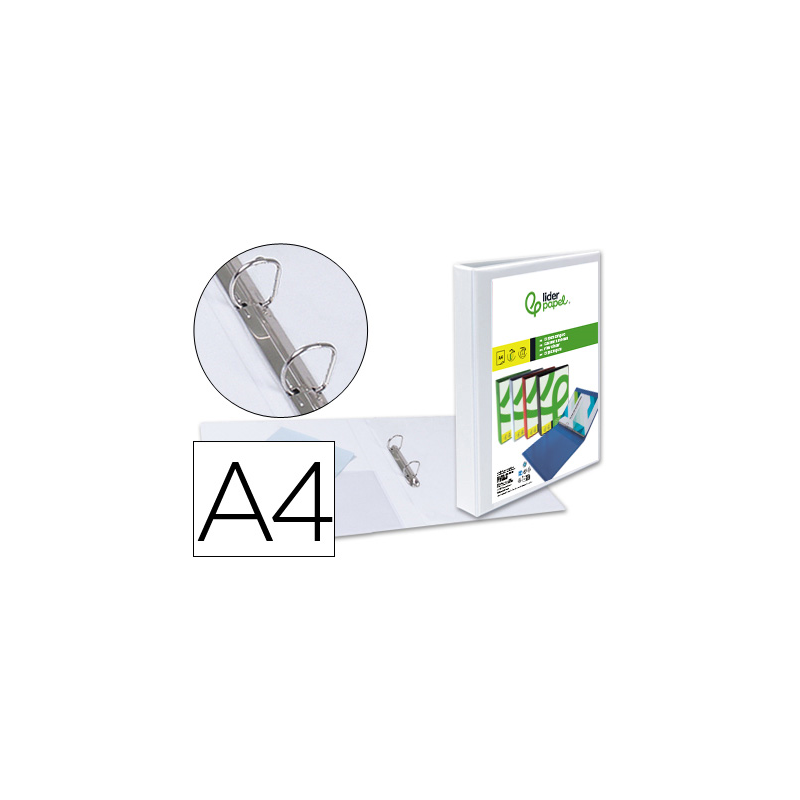 Carpeta canguro 2 anillas mixtas 25mm liderpapel a4 plastico color blanco