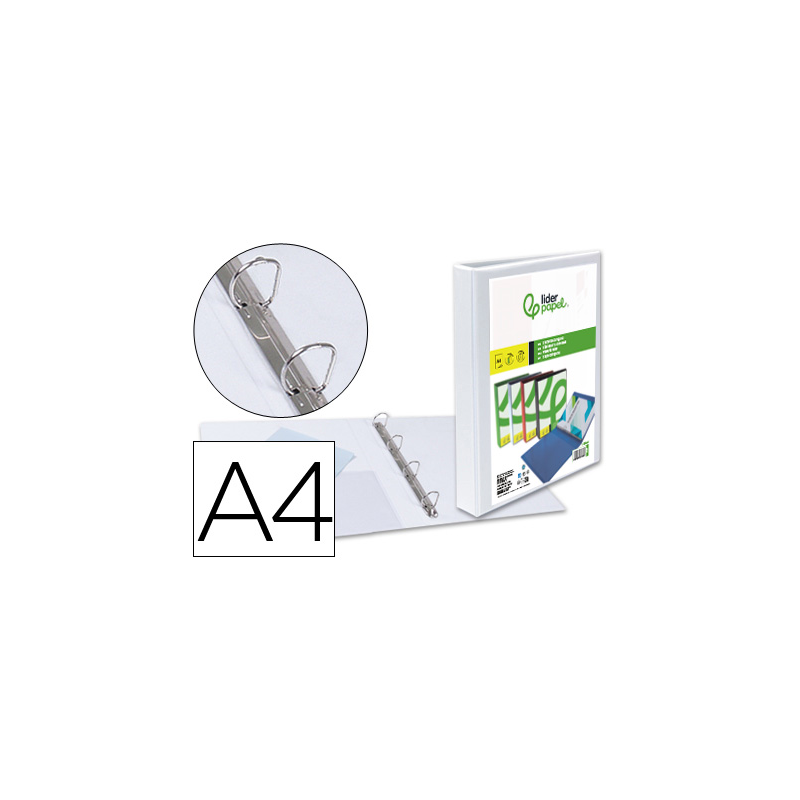 Carpeta canguro 4 anillas mixtas 25mm liderpapel a4 plastico color blanco