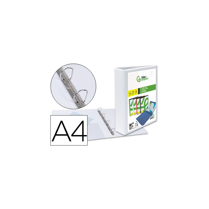 Carpeta canguro 4 anillas mixtas 40mm liderpapel a4 plastico color blanco