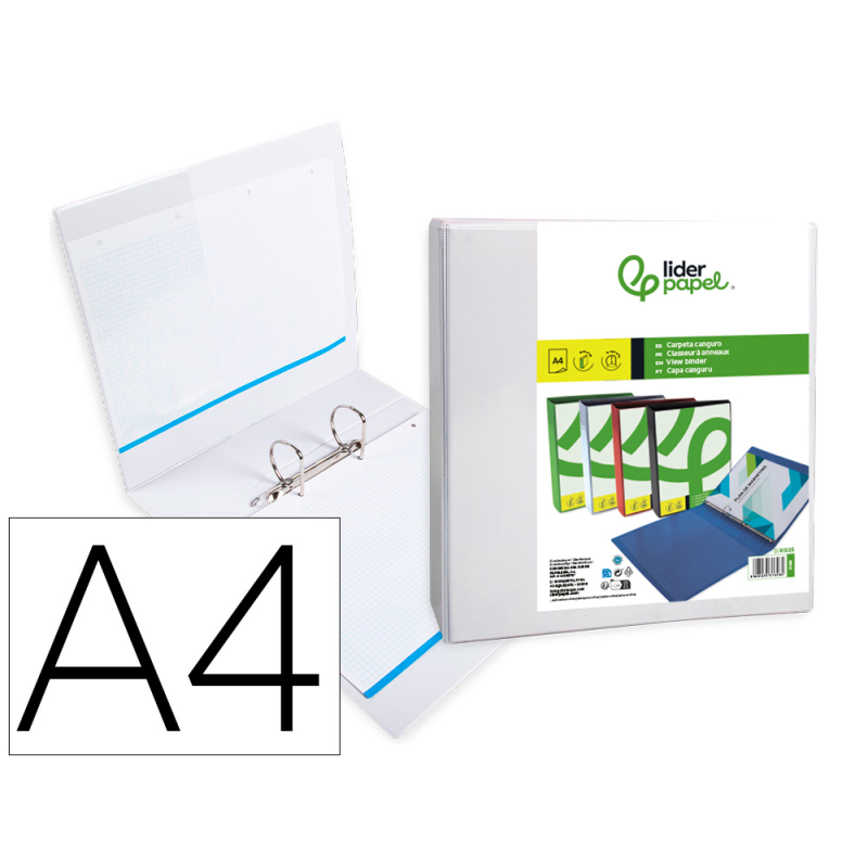 Carpeta canguro 2 anillas mixtas 55mm liderpapel a4 plastico color blanco