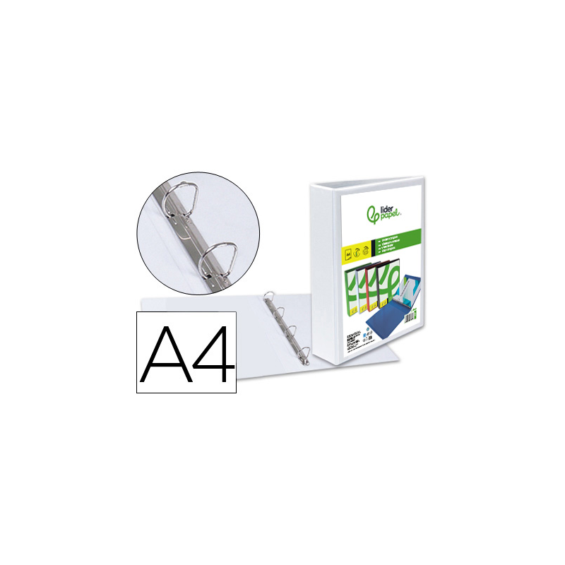 Carpeta canguro 4 anillas mixtas 55mm liderpapel a4 plastico color blanco
