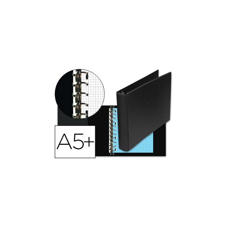 Carpeta multifin alfa 3002-m 11 anillas 24 mm plastico cuarto negro 155x215 mm