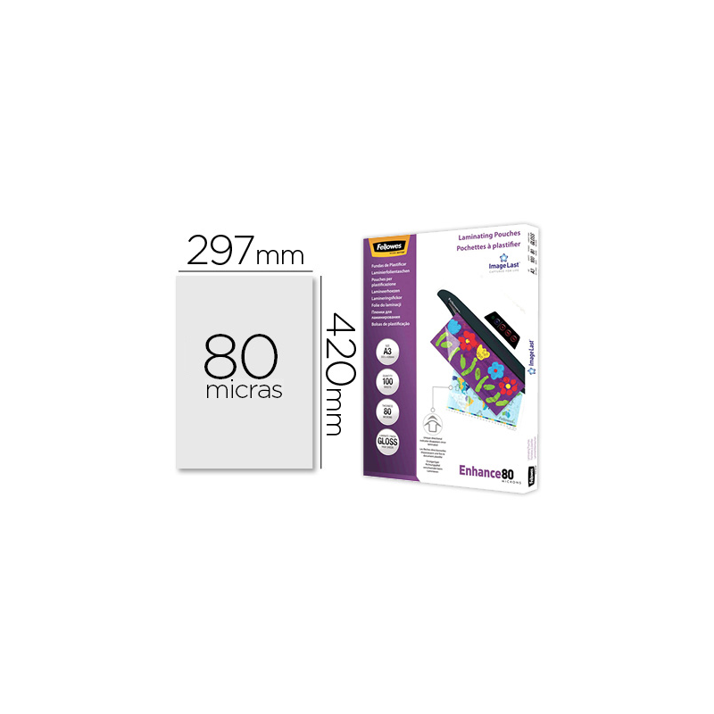 Bolsa de plastificar fellowes brillo din a3 80 mc pack 100 unidades