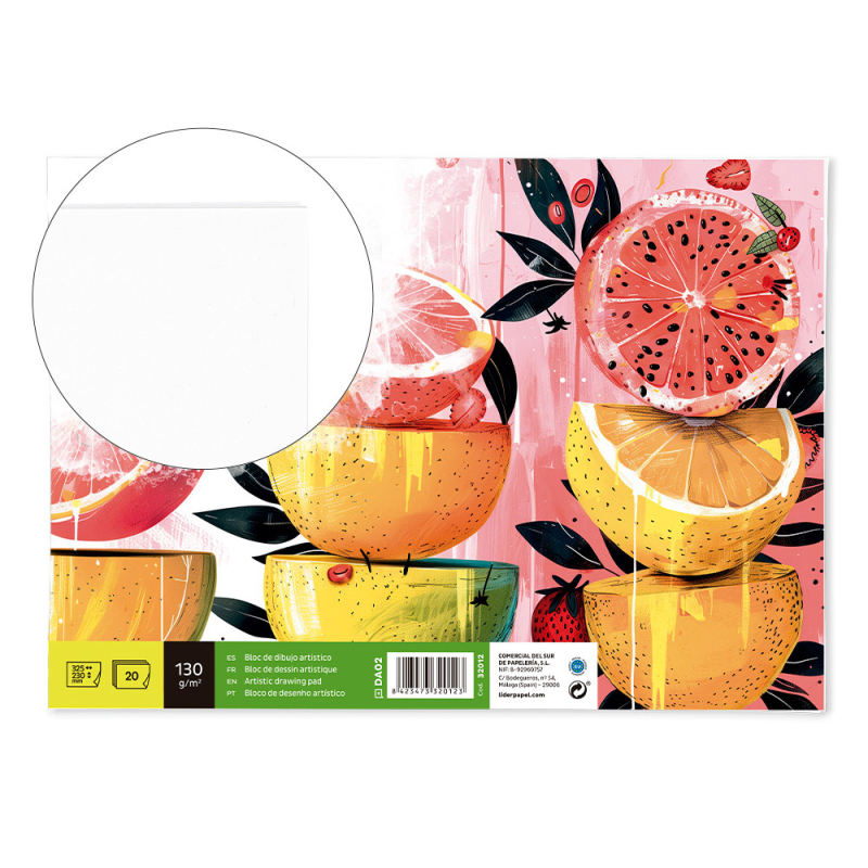 Bloc dibujo liderpapel artistico encolado 230x325mm 20 hojas 130g/m2 sin recuadro