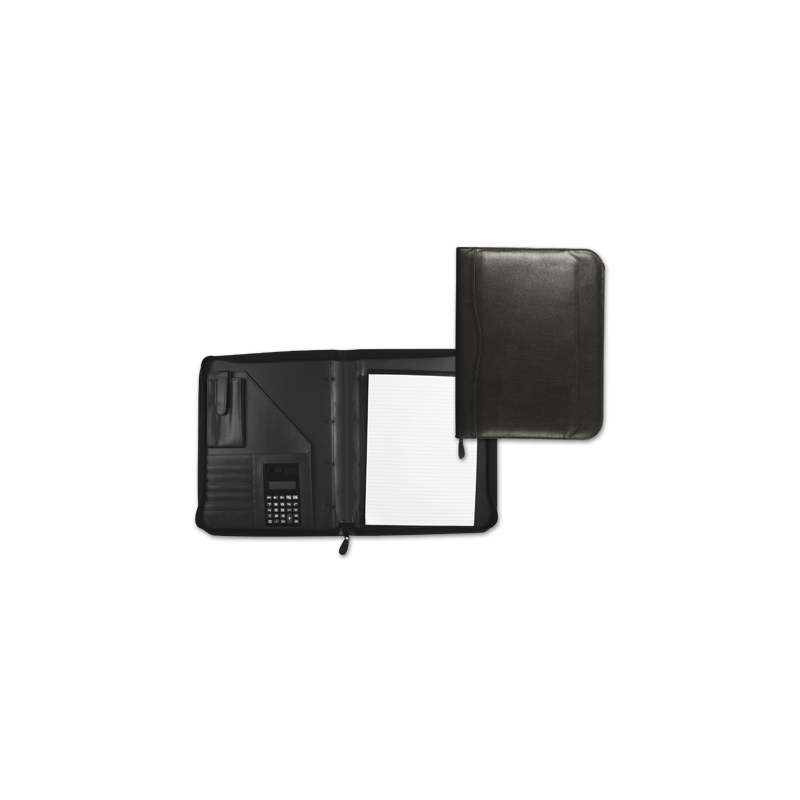 Carpeta portafolios q-connect cremallera sin anillas con calculadora y bolsa para movil color negro 260x355 mm